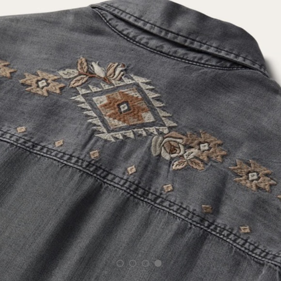 NWT Stetson EMBROIDERED SNAP FRONT SHIRT DRESS Gray Tan Brown Size Large Western - Picture 4 of 9